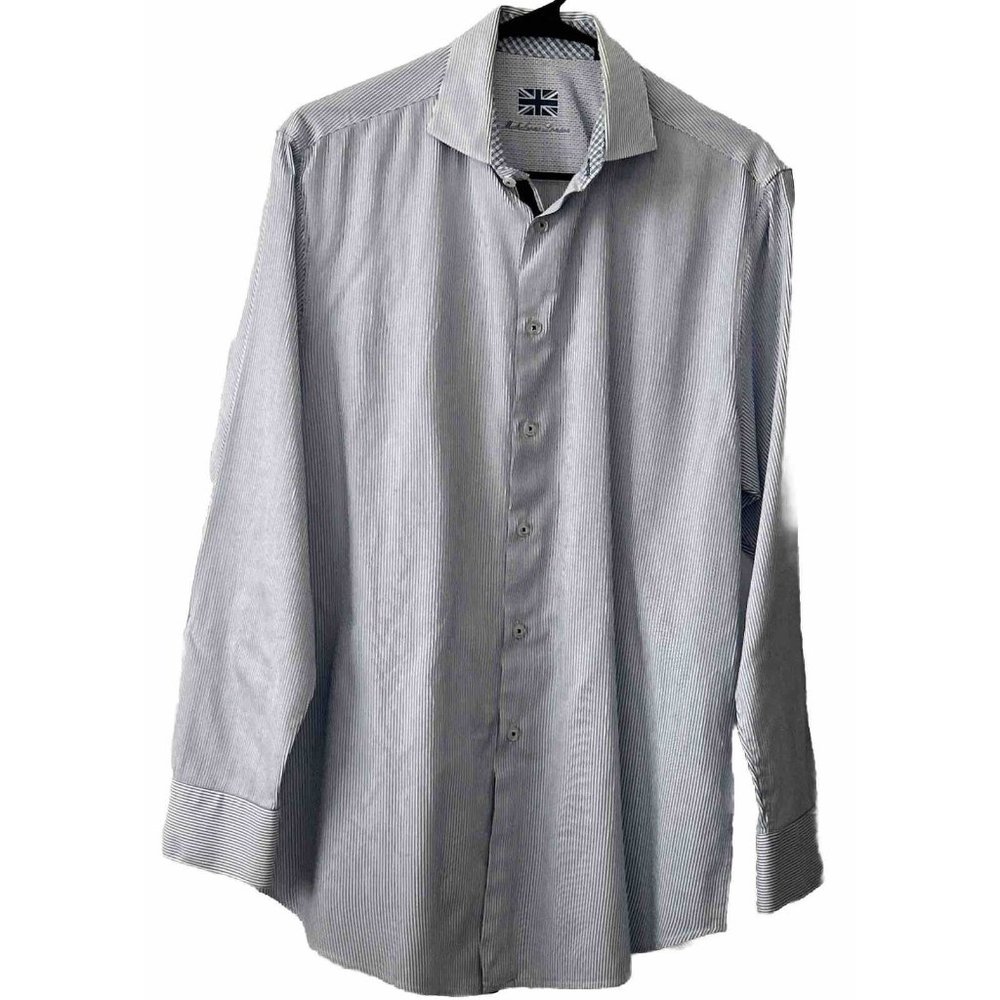 Michelson London Shirt Men’s Medium Long Sleeve Blue Striped EUC